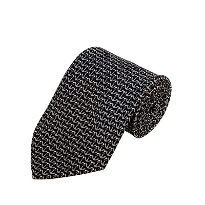 PD-61 | Grey W. Dark Grey/White Anchor Pattern On Black Men’s Printed Design Necktie