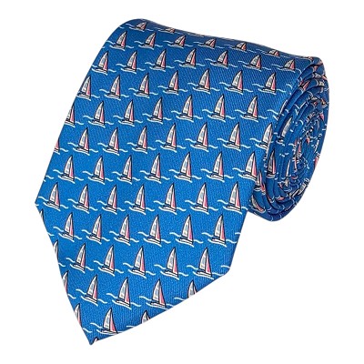 AP-57 | Pink and Blue Nautical Sailboat Design PRINTED DESIGN TIE