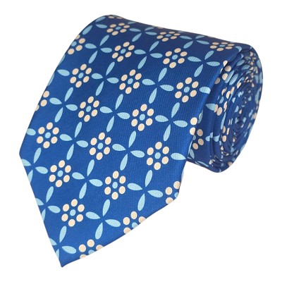 AP-65 | Blue and Yellow Floral Geometric PRINTED DESIGN TIE