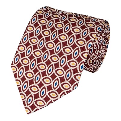 AP-95 | Blue, Yellow and Burgundy Geometric Eyelet Design PRINTED DESIGN TIE
