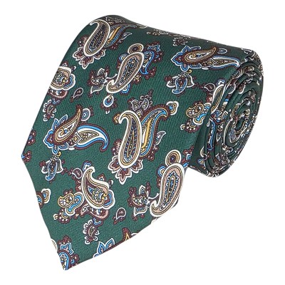 AP-53 | Burgundy, Gold and Green Classic Paisley Design PRINTED DESIGN TIE