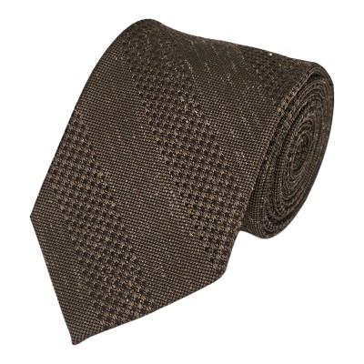 CTA-07 | Brown Textured Houndstooth Stripe Cotton Rayon Blend Tie