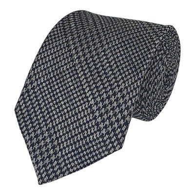 CTA-13 | Navy and Silver Textured Tonal Houndstooth Wool-like Cotton Rayon Blend Tie