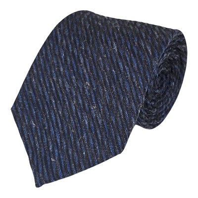 CTA-19 | Indigo Blue Pinstripe Textured Matte Wool-like Cotton Rayon Blend Tie